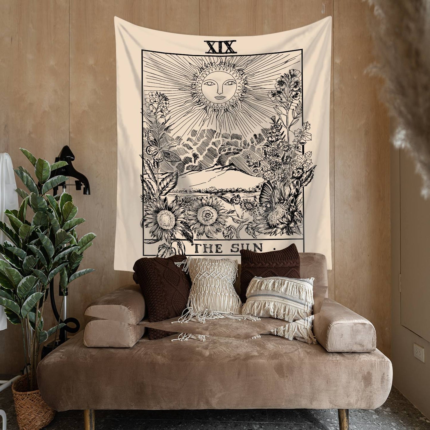 Retro Sunflower The Sun Tarot Card Tapestry for Bedroom Living Room | The Sun Tarot Wall Tapestry