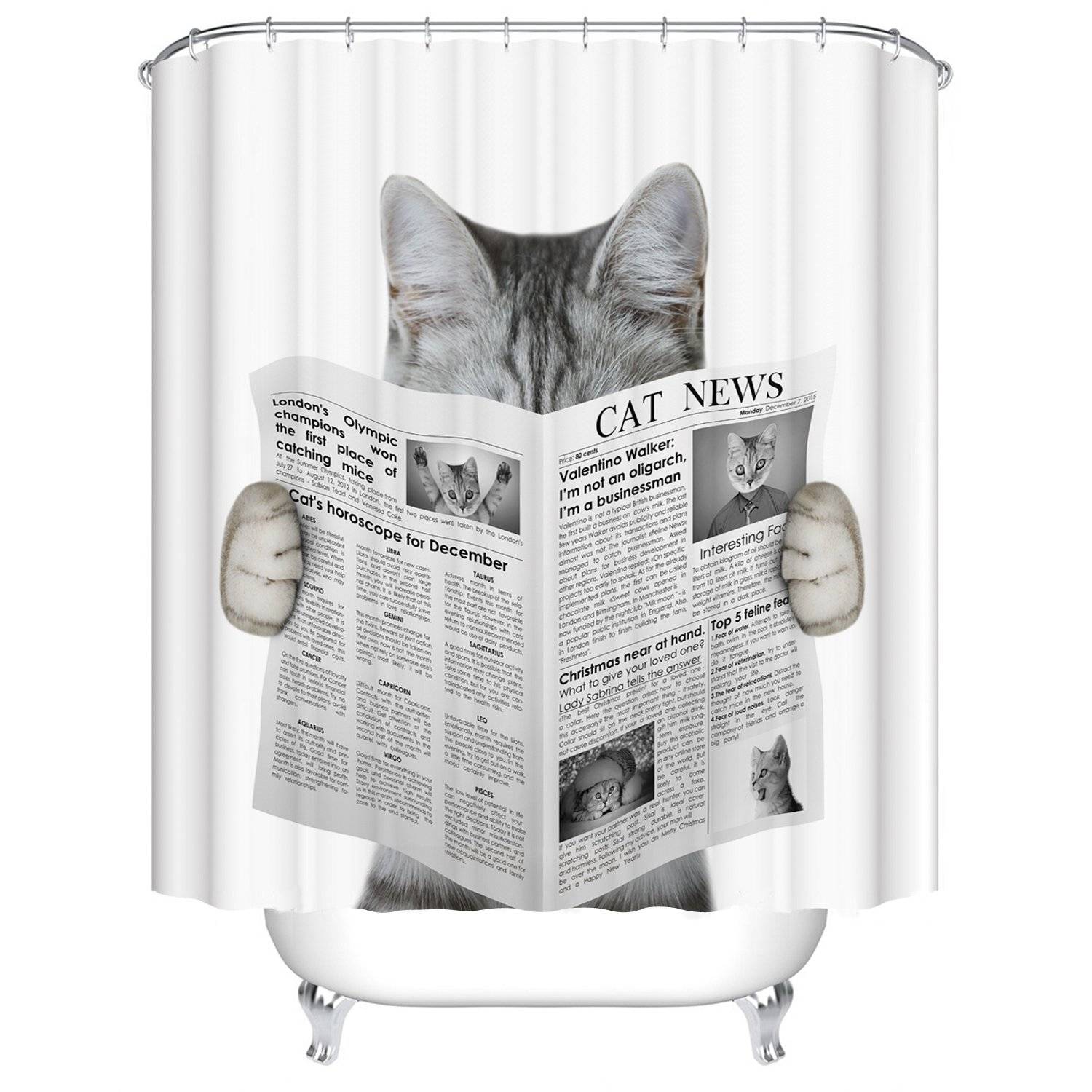 Reading Cat News Fantasy Newspaper Cat Shower Curtain