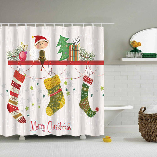 Christmas Stockings Xmas Gifts Socks Elf Shower Curtain