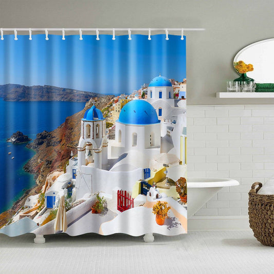 Aegean Sea Island Scenery Santorini Shower Curtain
