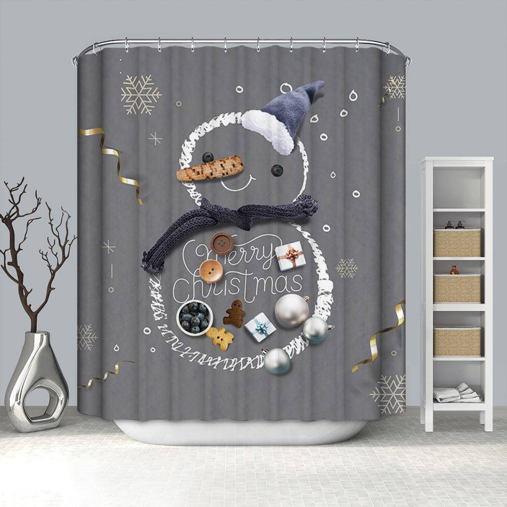 Grey Backgroup Splicing with Dessert and Christmas Gifts Snowman Shower Curtain