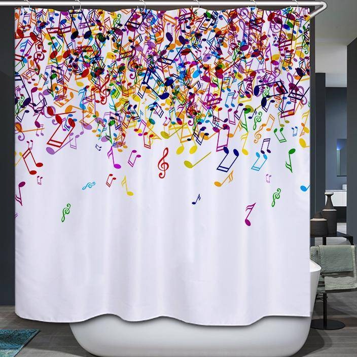 Psychedelic Colorful Music Symbols Rain Music Notes Shower Curtain