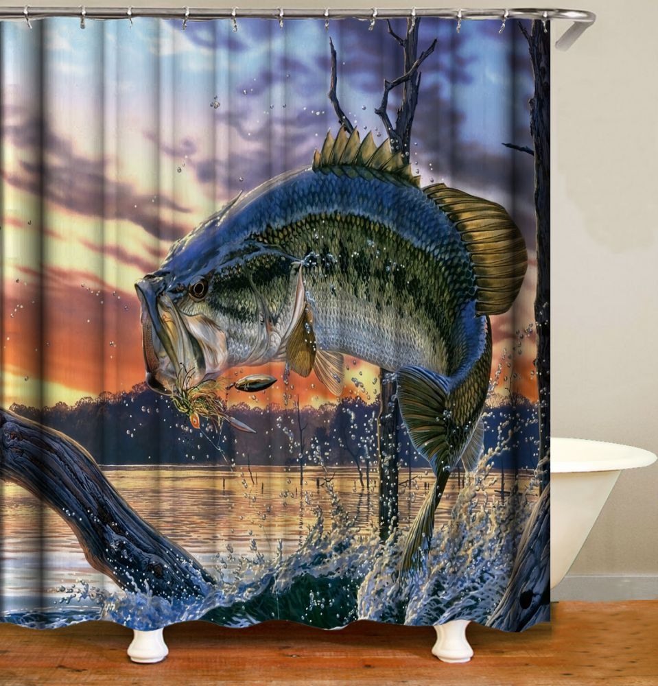 Bass Fishing Shower Curtain | Bass Fish Shower Curtain