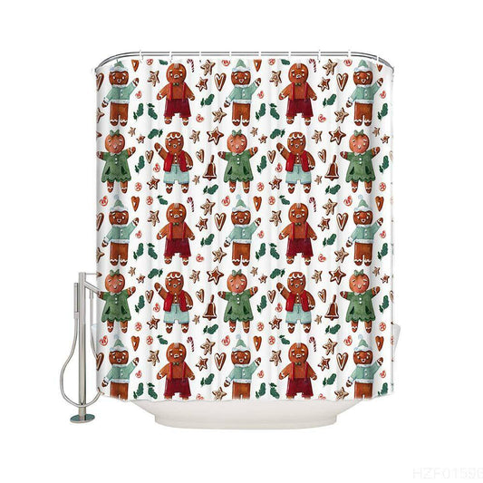 Seamless Dense Star Bell Kids Cookies Christmas Gingerbread Shower Curtain