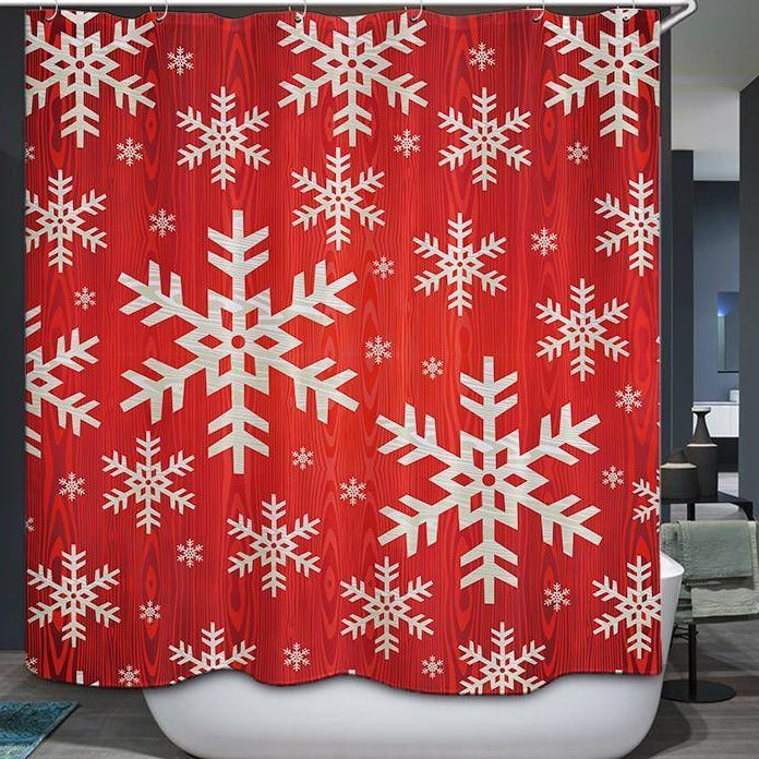 Red Christmas Style Seamless Snowflakes Shower Curtain