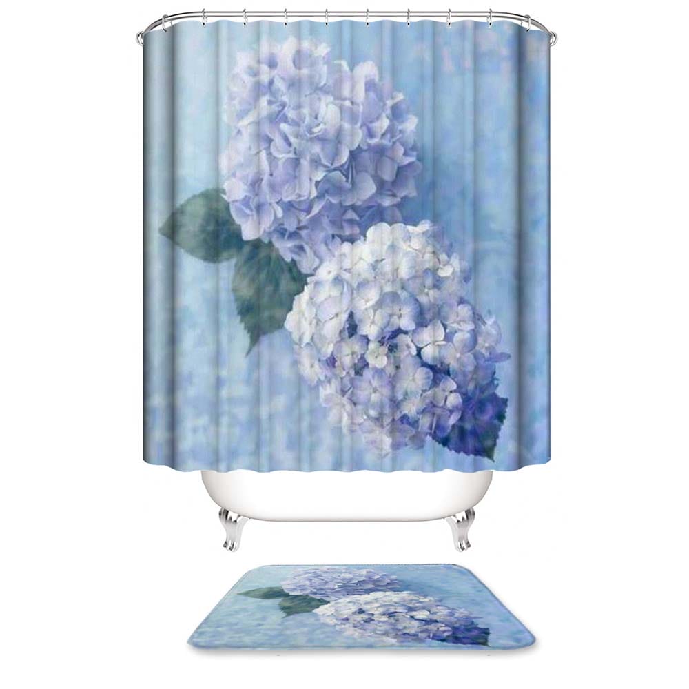 Blue Hydrangea Shower Curtain, Blue Flowers Bathroom Curtain