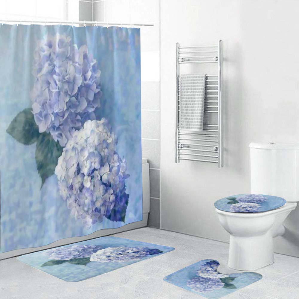 Blue Hydrangea Shower Curtain, Blue Flowers Bathroom Curtain
