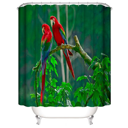 Scarlet Macaw Shower Curtain, Green Forest Beautiful Red Parrot Bathroom Curtain