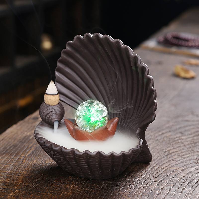 Shell Shaped Backflow Incense Burner with Led Lighting