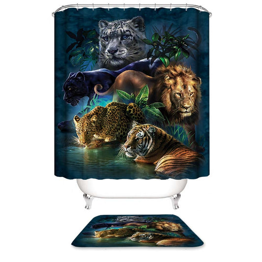 Wild Animal Shower Curtain, Big Cats Set Leopard Lion Tiger Panther Shower Curtain