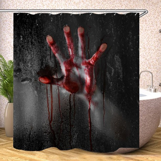 Horror Bloody Hand Shower Curtain for Halloween Bathroom Decor | Bloody Hand Print Shower Curtain