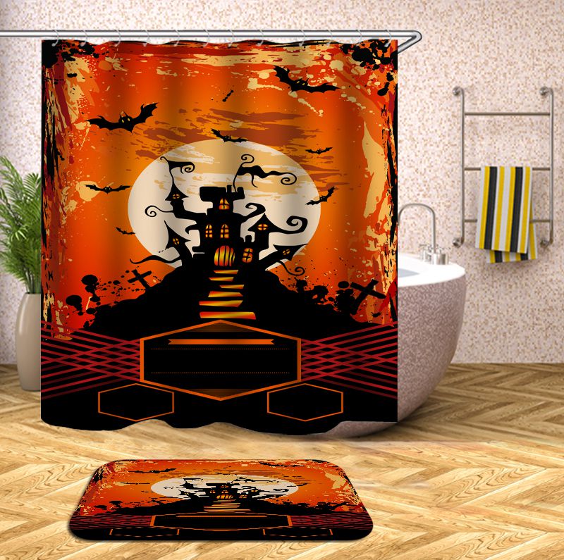 Bloody Moon Halloween Castle Shower Curtain | Bloody Halloween Shower Curtain