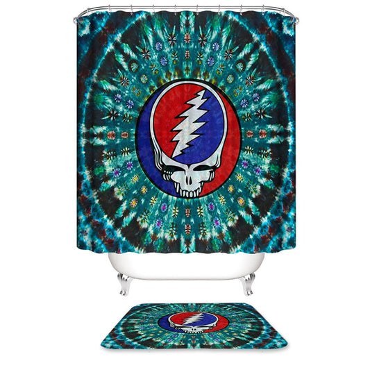 Mandala Style Steal Your Face Shower Curtain,Psychedelic Skull Grateful Dead Shower Curtain