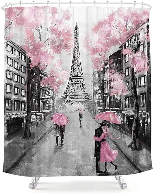 Romantic Rain Paris Eiffel Tower Shower Curtain