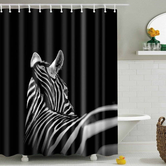 Black Backdrop Horse Back View Zebra Shower Curtain