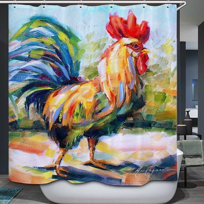 Knife Painting Style Farm Chicken Rooster Shower Curtain