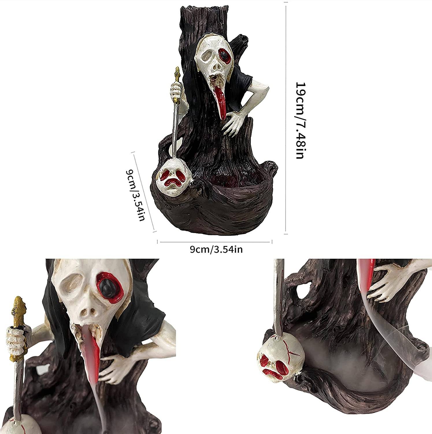 Horrific Skeleton Monster Embedded in Tree Trunk Halloween Backflow Incense Burner