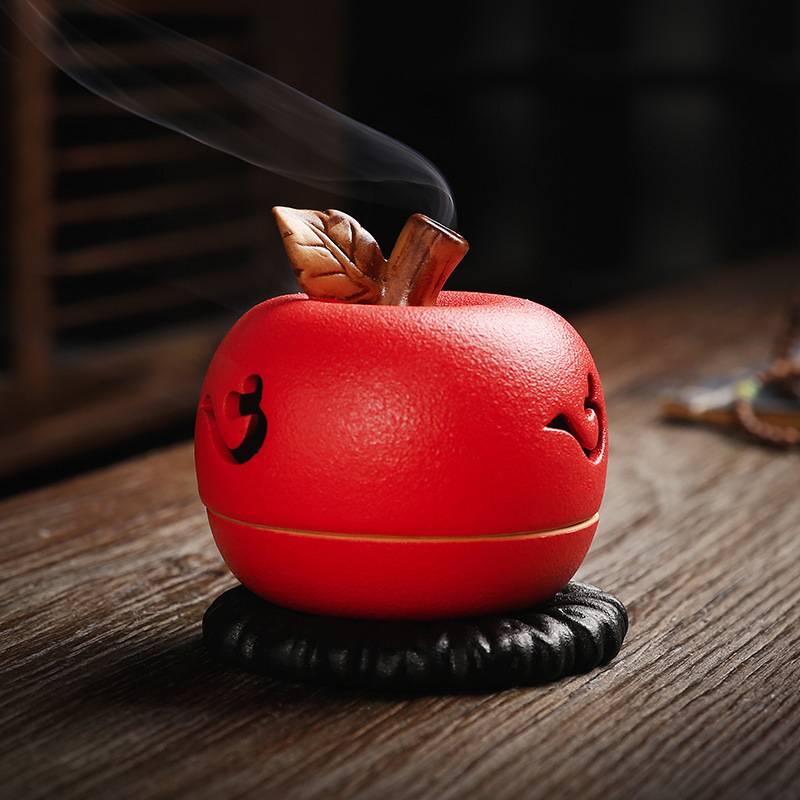 Apple Shape Ceramic Incense Burner with Lid