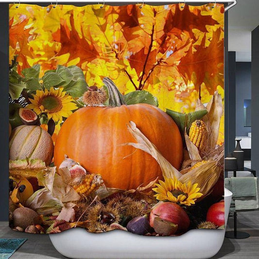 Autumn Harvest Farm Thanksgiving Pumpkin Shower Curtain