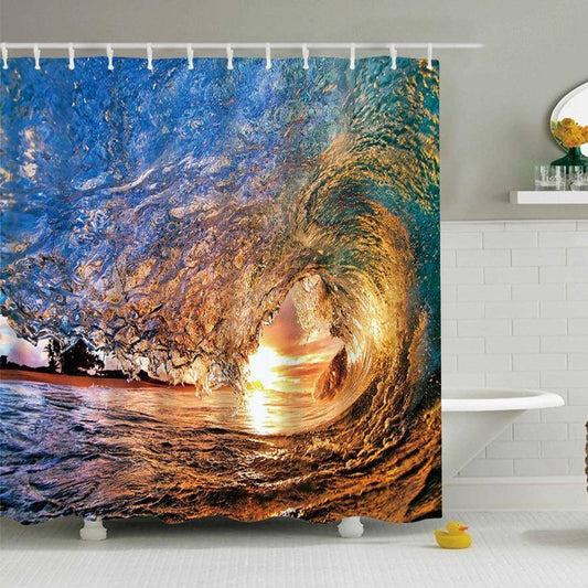 Sunset Close-up View Huge Ocean Wave Shower Curtain