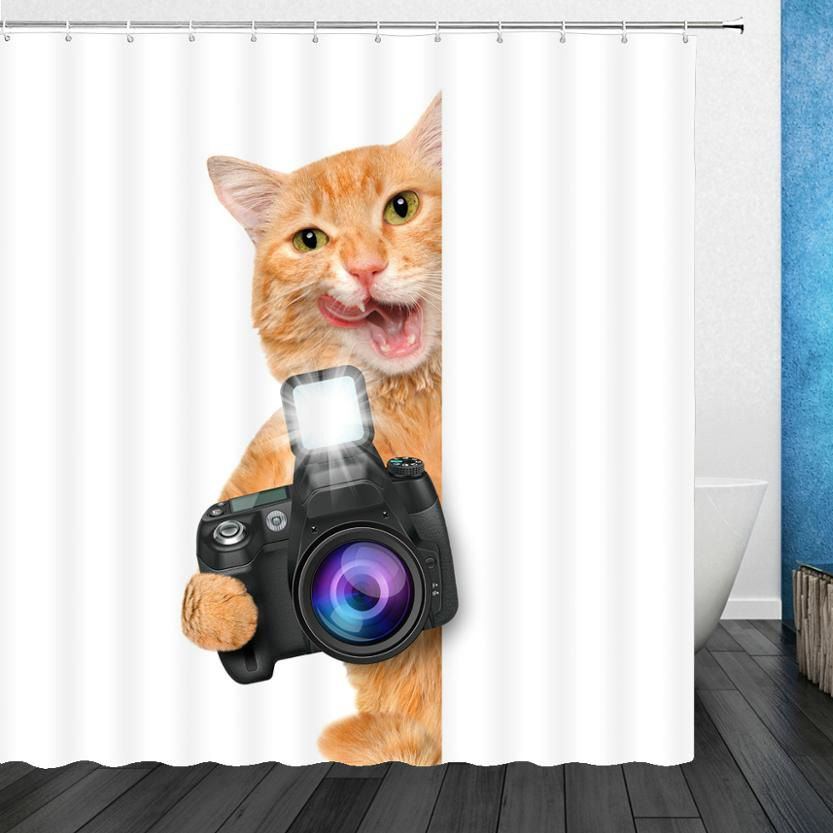 Paparazzi Cat Camera Cat Shower Curtain