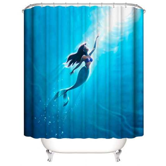 The Little Mermaid Shower Curtain, Cartoon Blue Ocean Tale Style Bathroom Decor