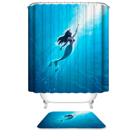 The Little Mermaid Shower Curtain, Cartoon Blue Ocean Tale Style Bathroom Decor