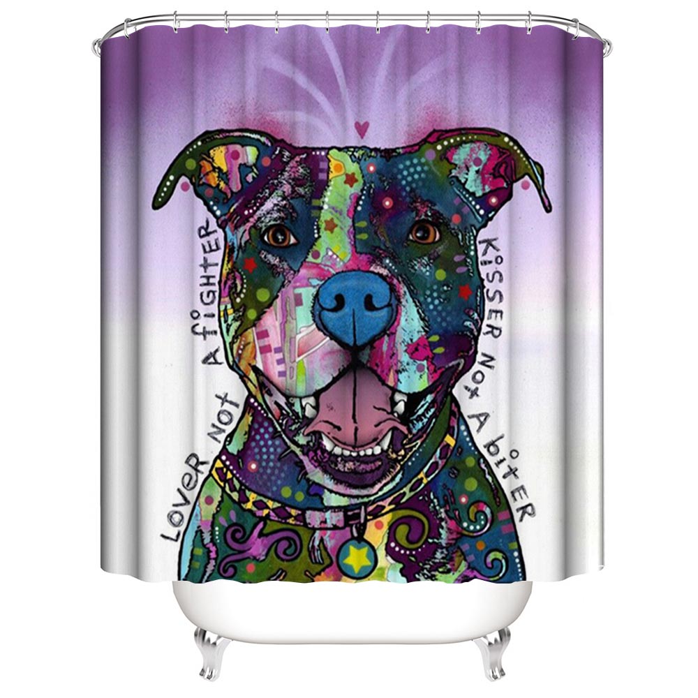 Pitbull Shower Curtain, Cartoon Painted Dog Bathroom Curtain