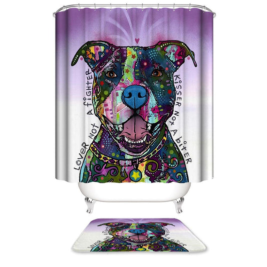 Pitbull Shower Curtain, Cartoon Painted Dog Bathroom Curtain