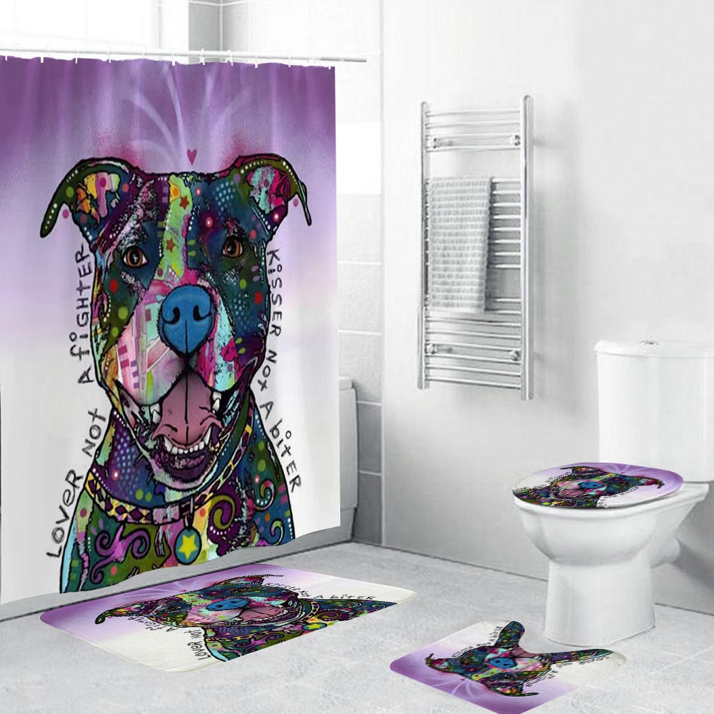 Pitbull Shower Curtain, Cartoon Painted Dog Bathroom Curtain