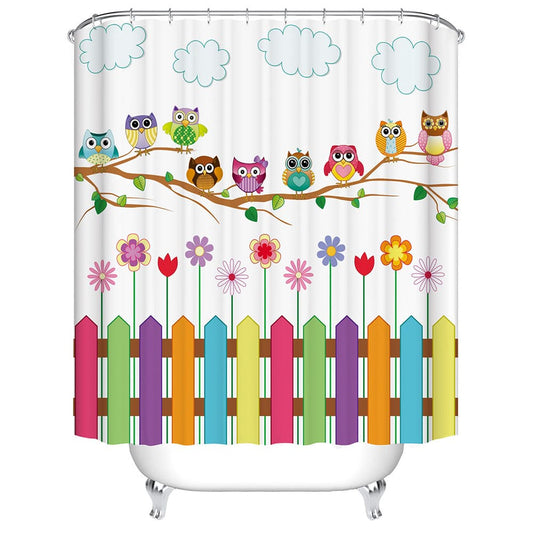 Kids Cartoon Colorful Owl Shower Curtain | Kids Cartoon Owl Bathroom Curtain