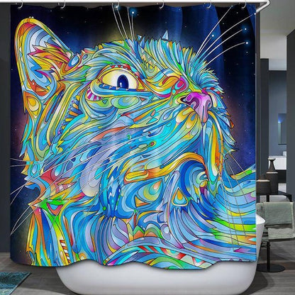 Colorfull Psychedelic Cat Shower Curtain