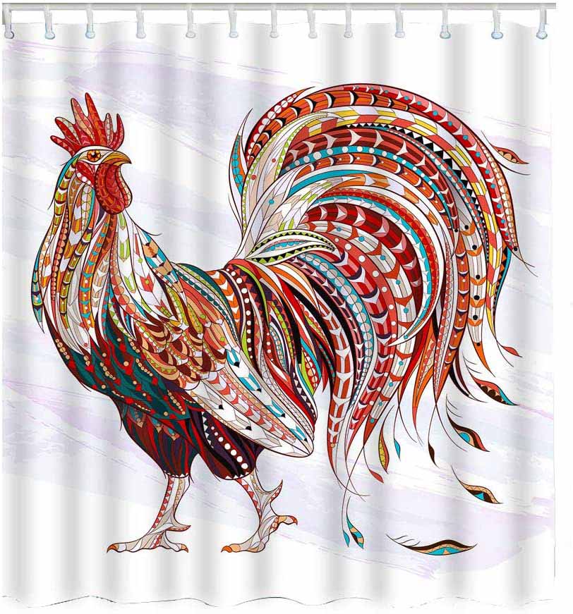 Colorful Farm Rooster Shower Curtain | Cock Shower Curtain