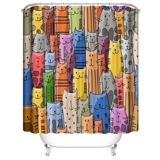 Colorful Cute Longcat Cartoon Cat Shower Curtain