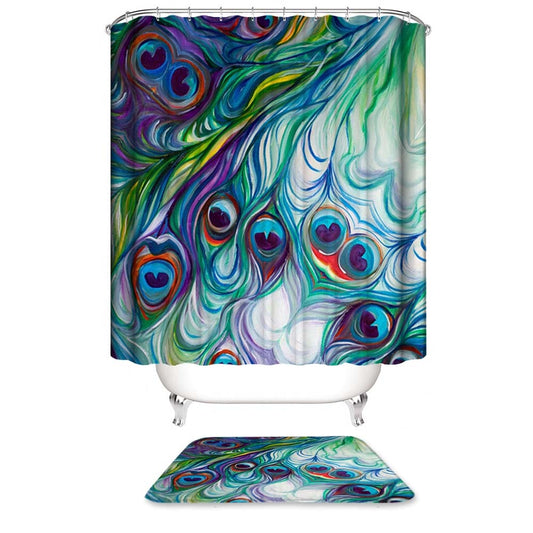 Peacock Feather Shower Curtain, Colorful Hand Painting Bird Tail Style Bathroom Decor