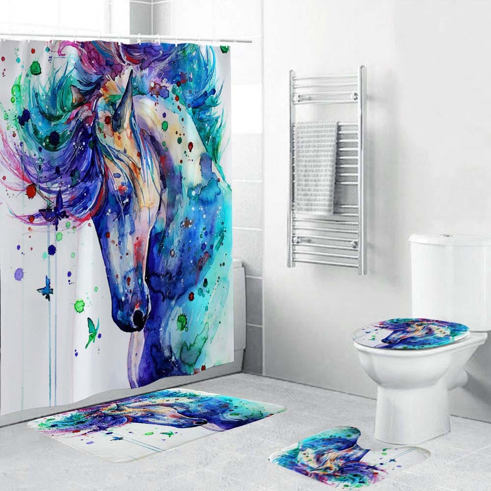 Watercolor Horse Shower Curtain, Colorful Animal Painting Style Bathroom Decor