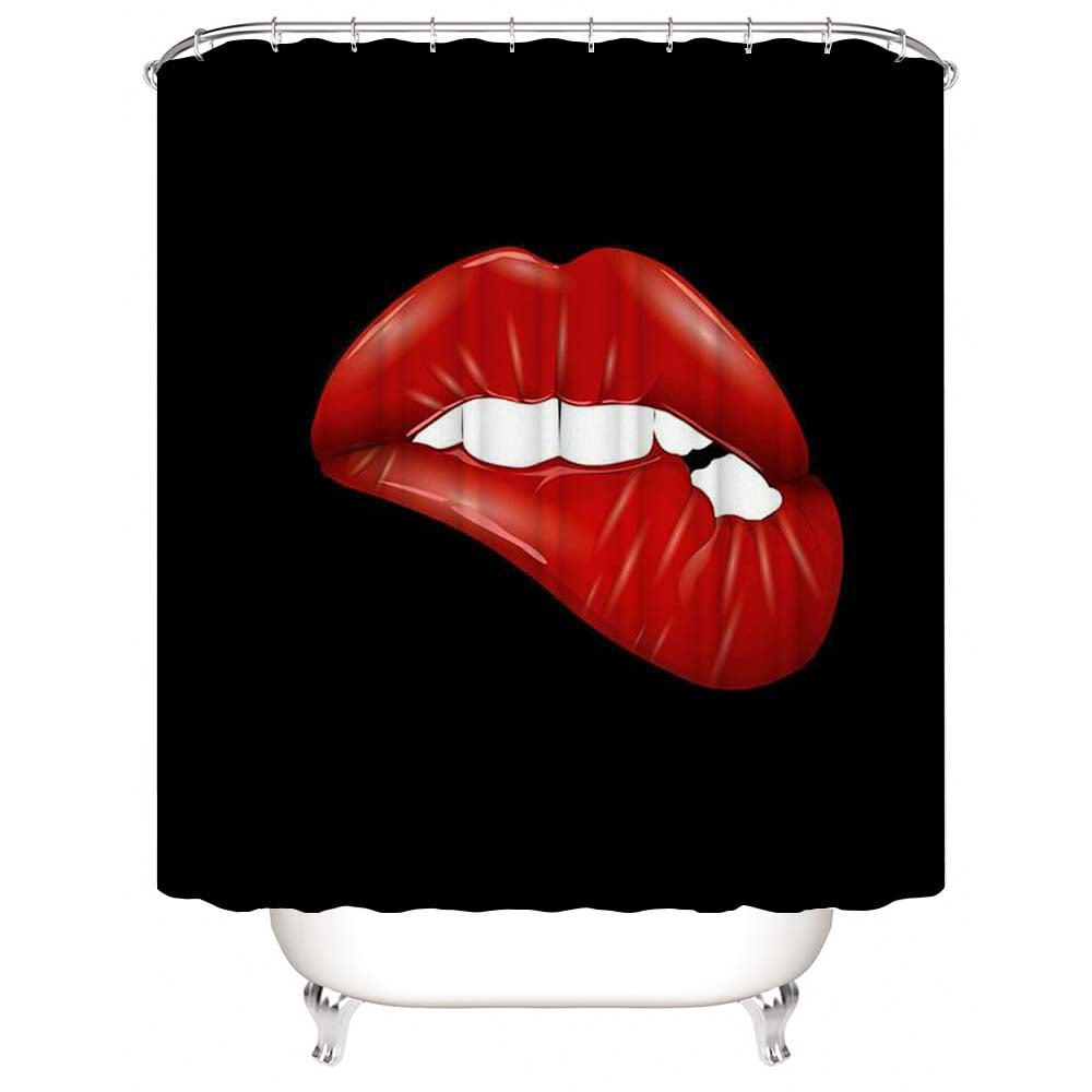 Red Lips Shower Curtain, Creative Woman Sexy Red Lips Bathroom Decor