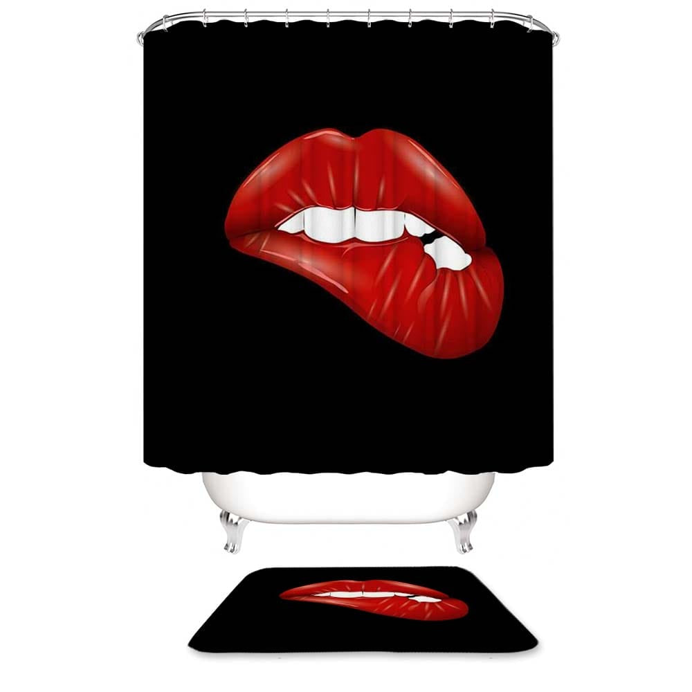 Red Lips Shower Curtain, Creative Woman Sexy Red Lips Bathroom Decor