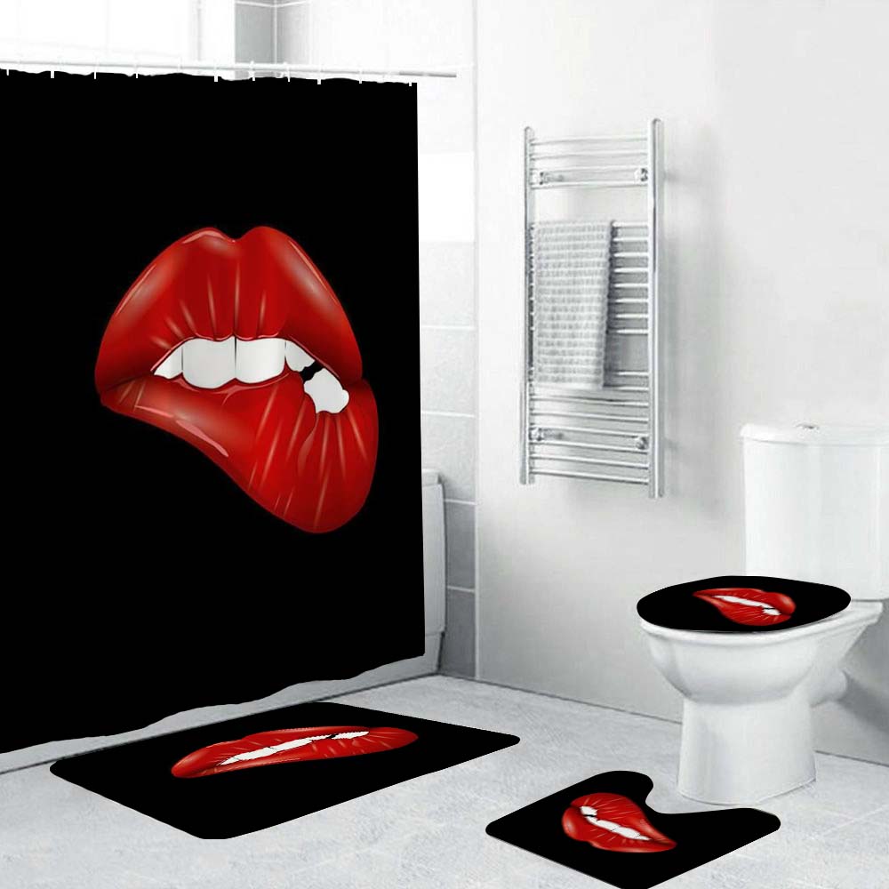 Red Lips Shower Curtain, Creative Woman Sexy Red Lips Bathroom Decor