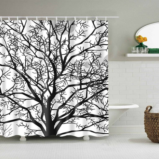 Black White Silhouette Tree Branch Shower Curtain