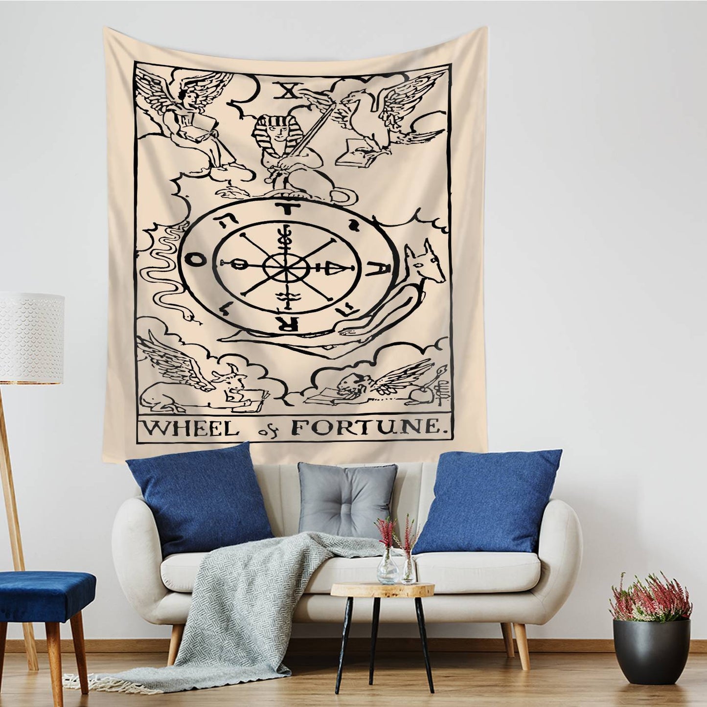 Angel Sphinx Wheel of Fortune Tapestry for Bedroom Living Room | Wheel of Fortune Tarot Tapestry