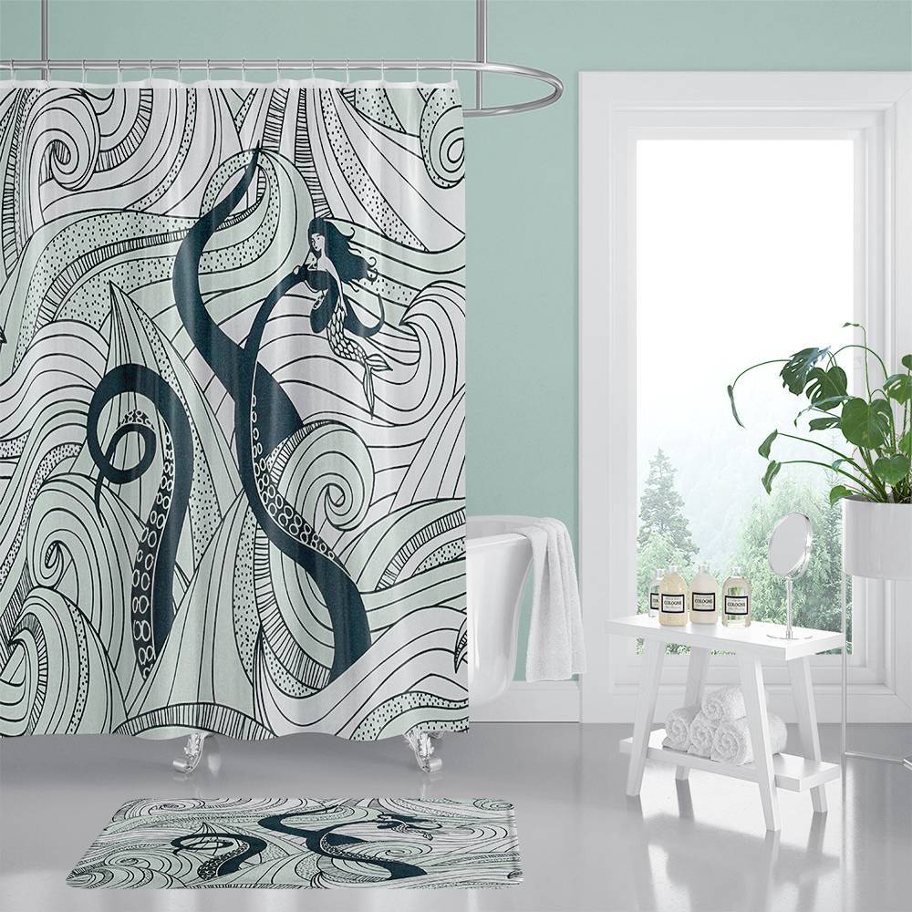 Tentacle Catched Mermaid Octopus Shower Curtain | Mermaid Octopus Bathroom Curtain