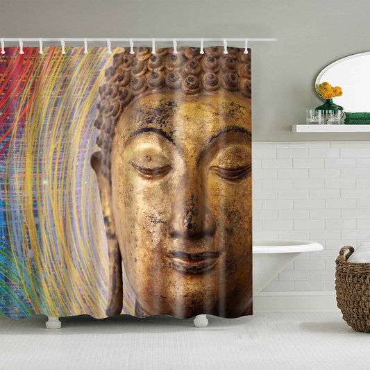 Retro Sakyamuni Head Statue Buddhist Buddha Shower Curtain