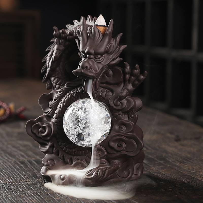 Chinese Dragon Backflow Incense Burner with LED Ball