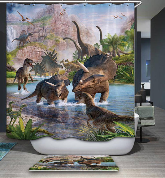 Jungle Volcanoes Dinosaur World Jurassic Park Shower Curtain