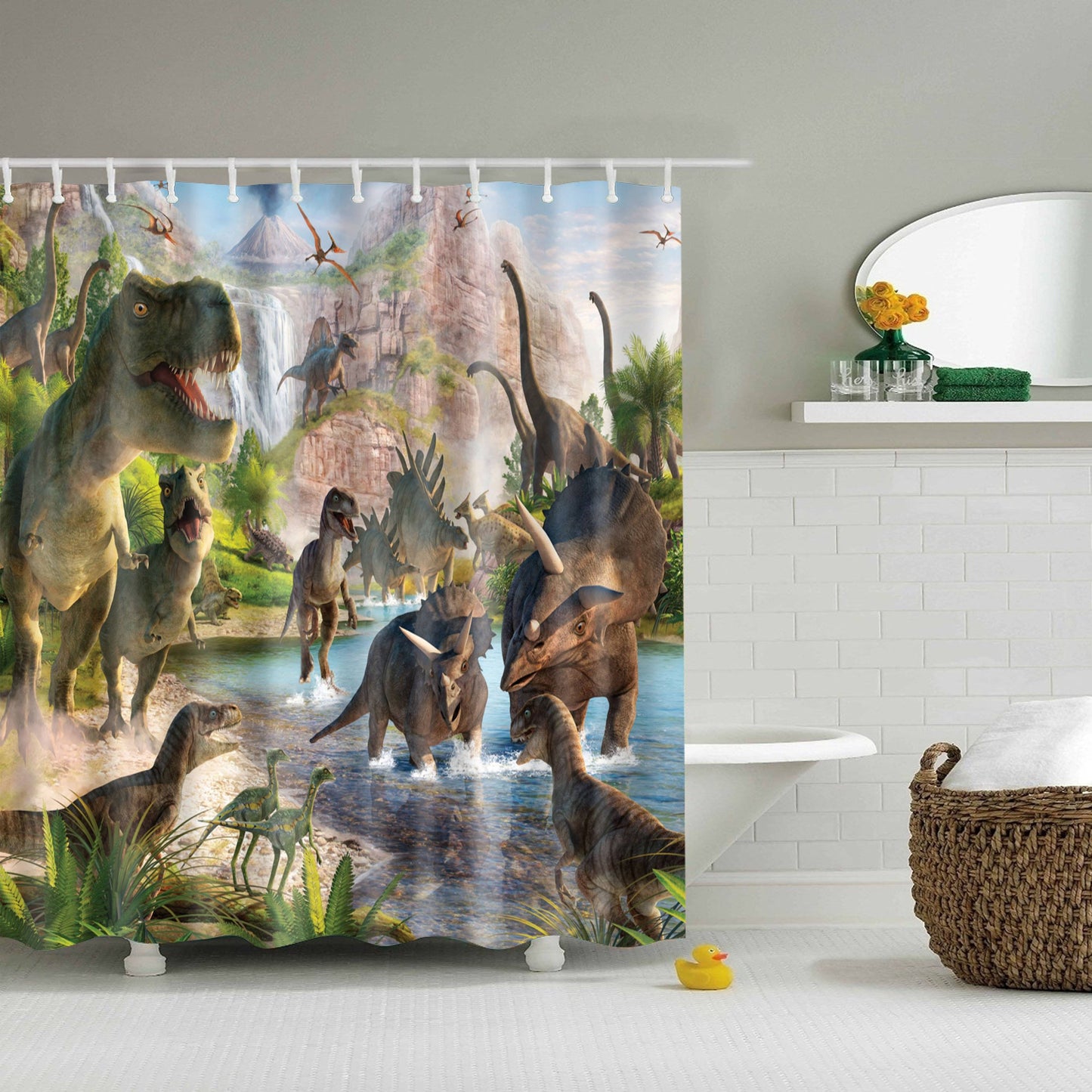 Various Cartoon Dinosaurs Jurassic World Shower Curtain