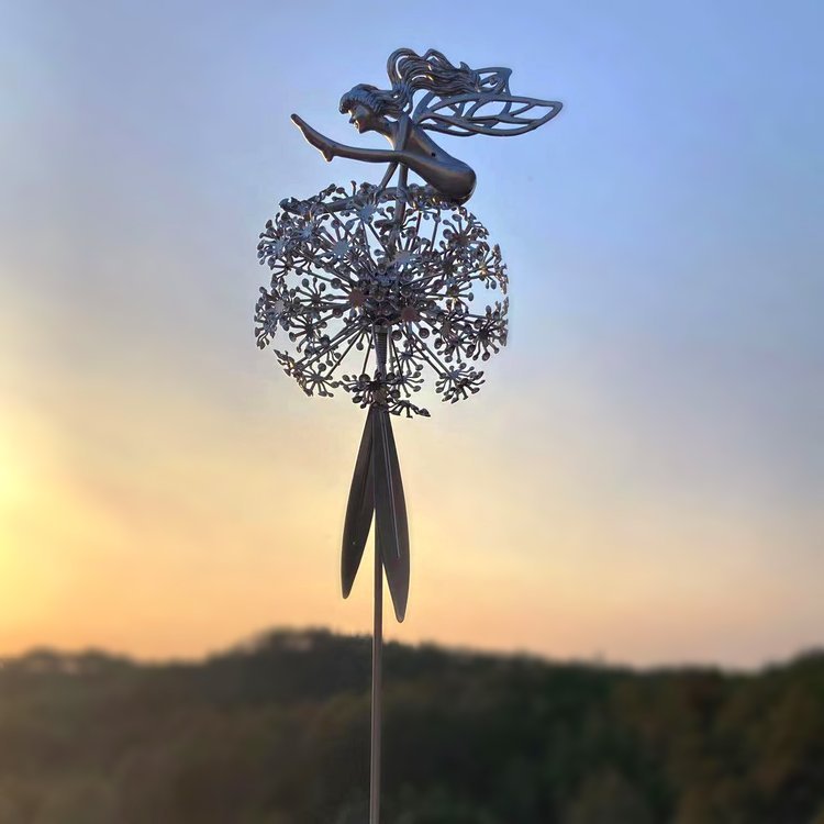 Fairy Sculptures Dancing with Dandelions for Garden Decor