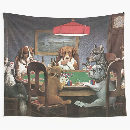Kitsch Art Oil Painting Dogs Playing Poker Tapestry | Dogs Playing Poker Wall Tapestry