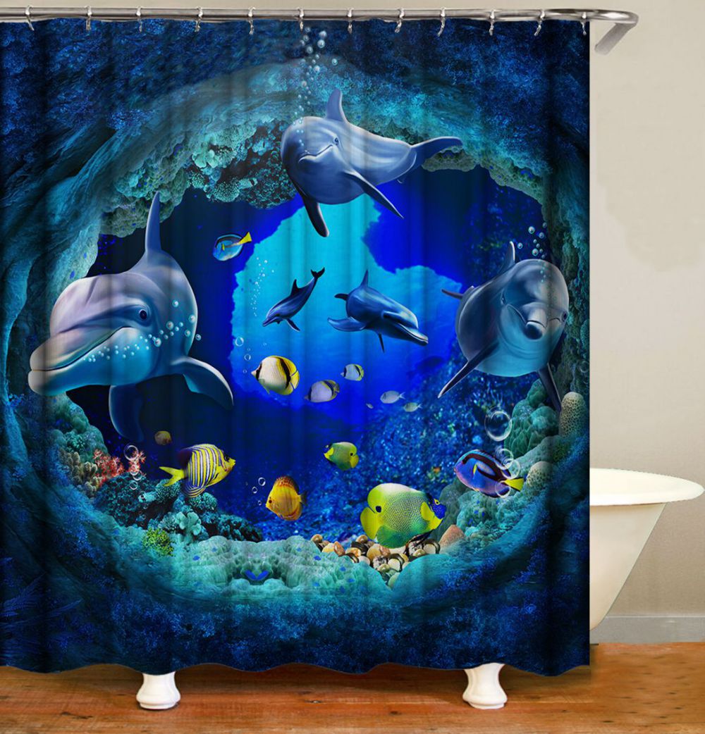 Ocean Theme Dolphin Shower Curtain | Dolphin Bathroom Curtain