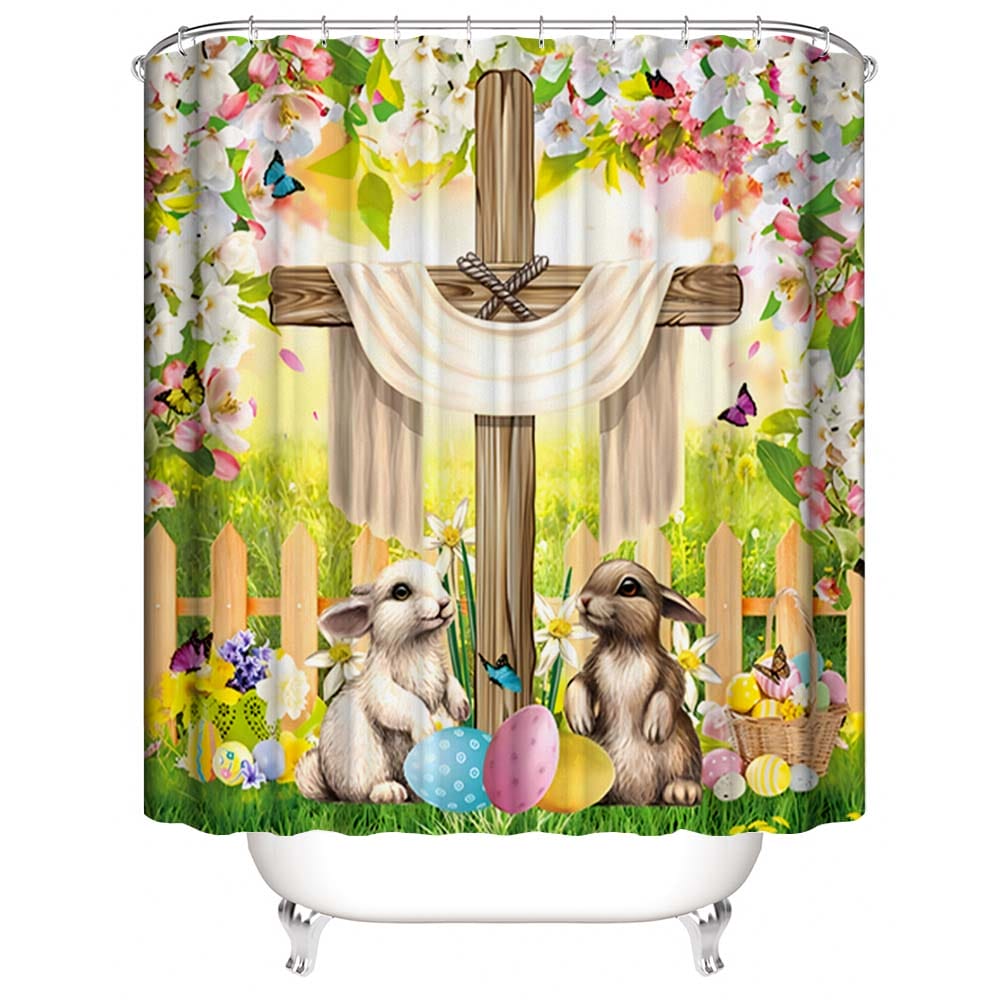 The Cross Easter Bunny Shower Curtain, Dreamy Spring Easter Bathroom Decor
